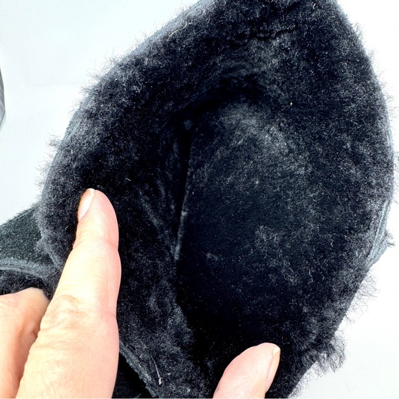 UGG Kasen Tall Black Suede Sheepskin Block Heel Boots Shearling Trim size 10 - Picture 12 of 16